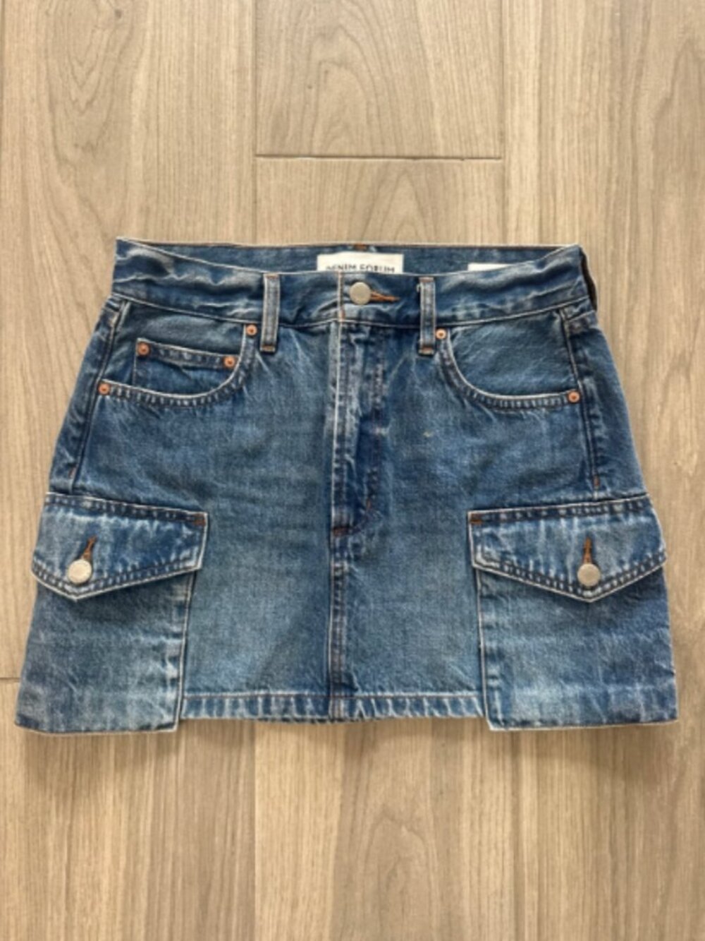 Aritzia Denim Forum mid rise cargo denim mini skirt